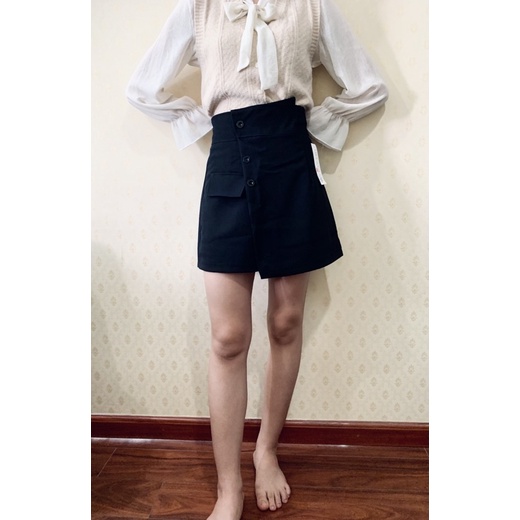 Chân váy chữ A, quân sooc giả váy vạt lệch cạp cao phối cúc siêu xinh V670(có ảnh thật) | BigBuy360 - bigbuy360.vn