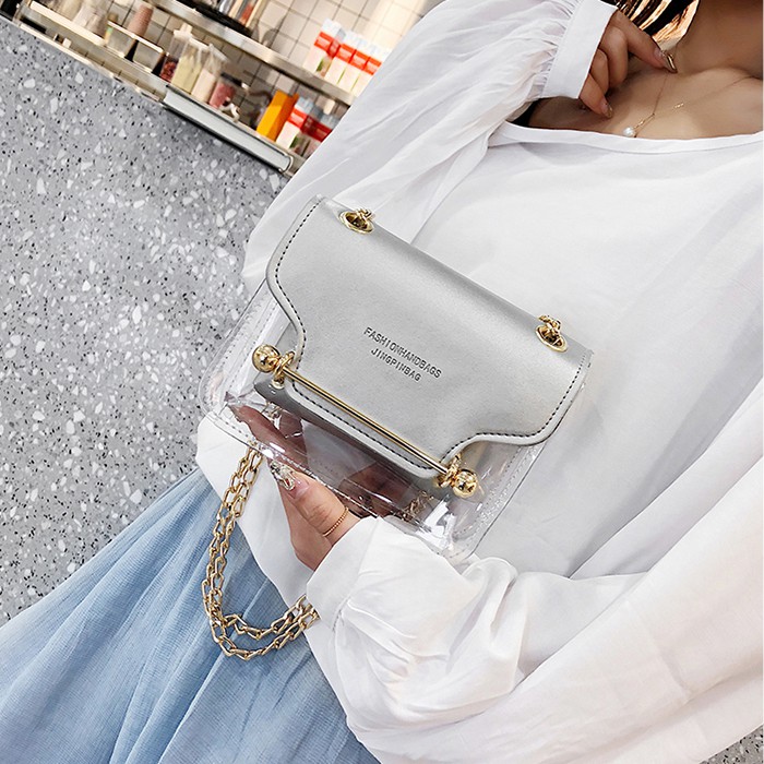 Túi xách nữ trong suốt Kèm túi nhỏ tiện lợi, dây đeo xích xinh xắn LS10087