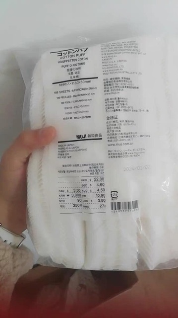 đủ bill  Bông tẩy trang Muji Organic Cotton Nhật Bản 189 miếng