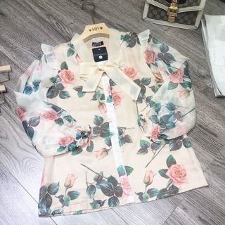 ÁO SƠ MI VOAN LỤA HOA BỒNG CỔ NƠ