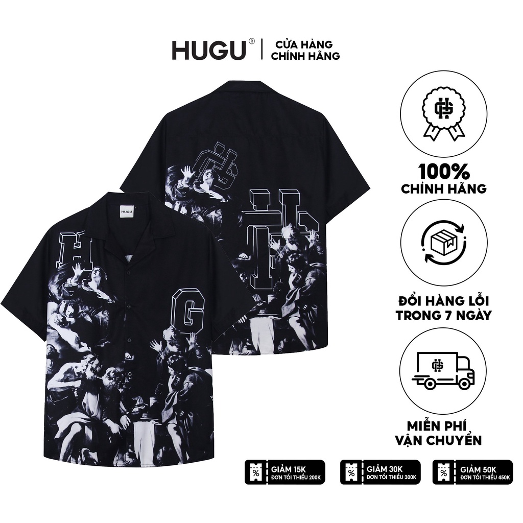 Áo sơ mi tay ngắn HUGU - God 12 - Chất liệu satin - unisex