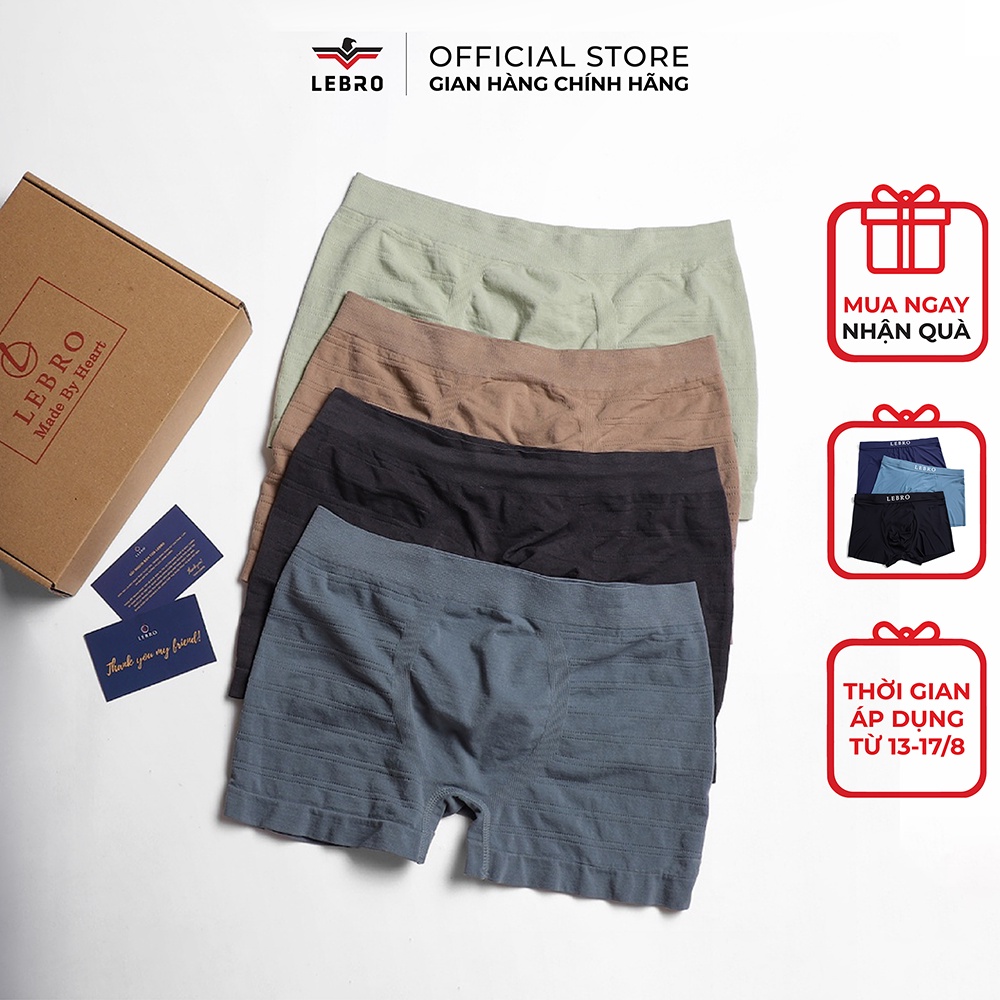Hộp 4 Quần Lót Nam Thông Hơi, Quần Sịp Đùi Cao Cấp LEBRO (Free Size 50-75kg)