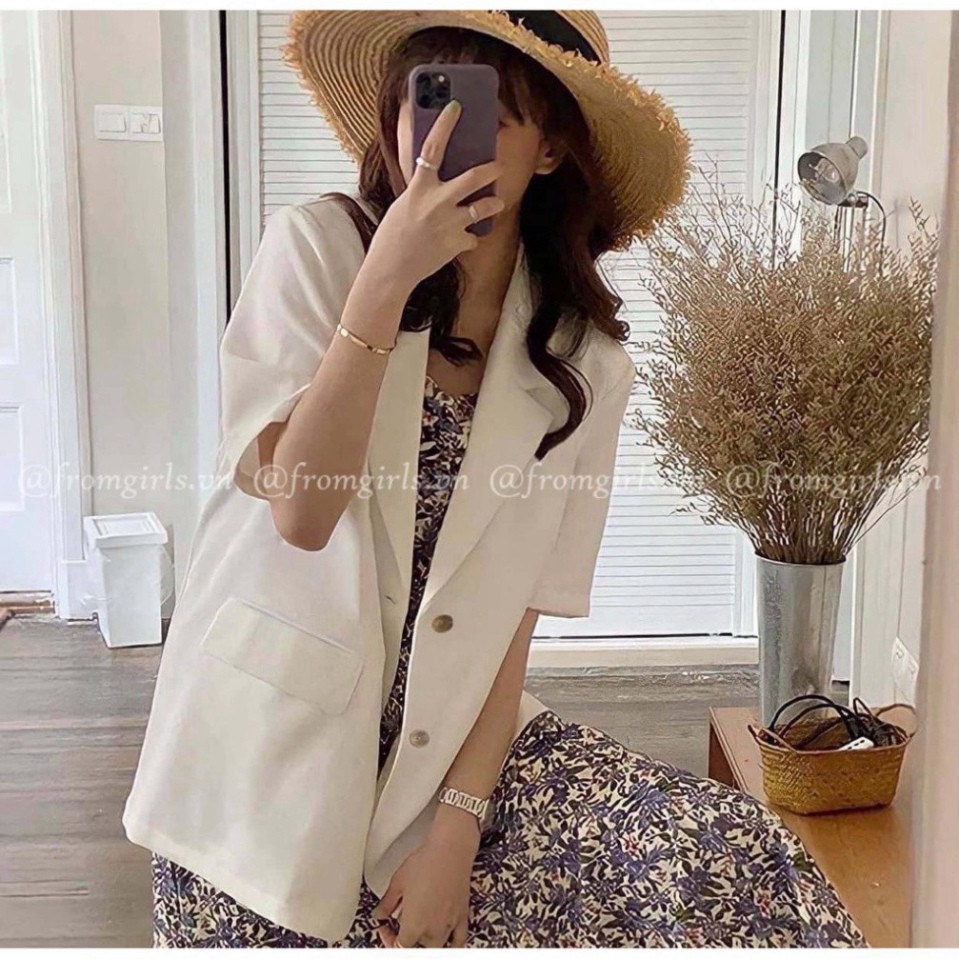 Áo blazer nữ cộc tay, áo vest nữ chất mát dáng rộng 3 màu xinh xắn -Áo Blazer - Vest Cộc Tay Dáng Rộng Chất Mát ảnh thật