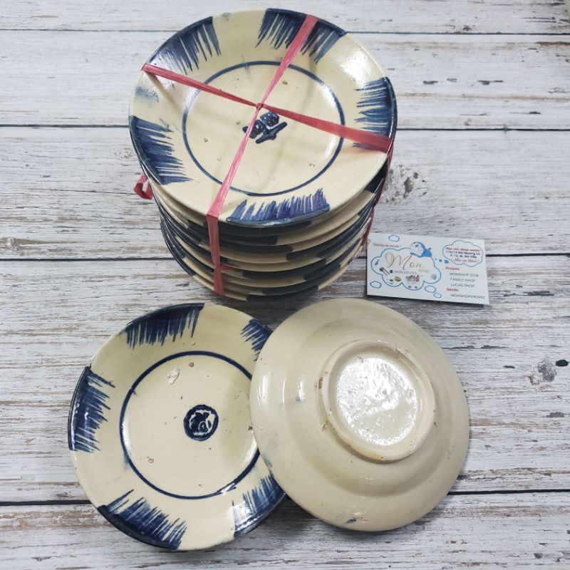 Đĩa Gốm hoa văn Nam Bộ Xưa 15*2.5cm