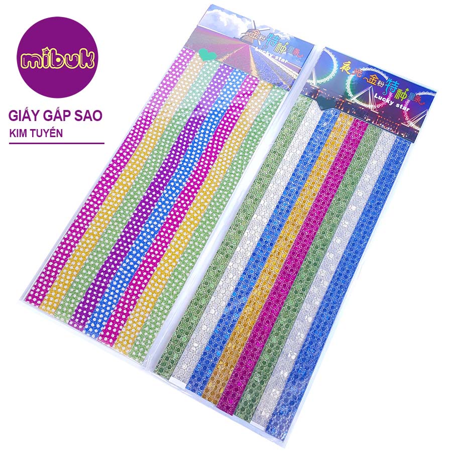 Giấy gấp sao kim tuyến in hình đẹp 24 tờ/xấp