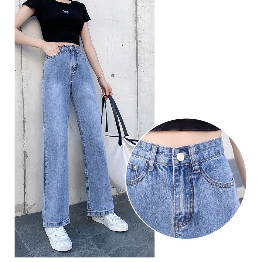 QUẦN JEAN ỐNG RỘNG NỮ LAI CUỐN LƯNG CAO FORM DÀI RỘNG MÀU XANH NHẠT CAO CẤP BABO ĐỦ SIZE S, M, L SIÊU HOT, MẶC SIÊU MÁT