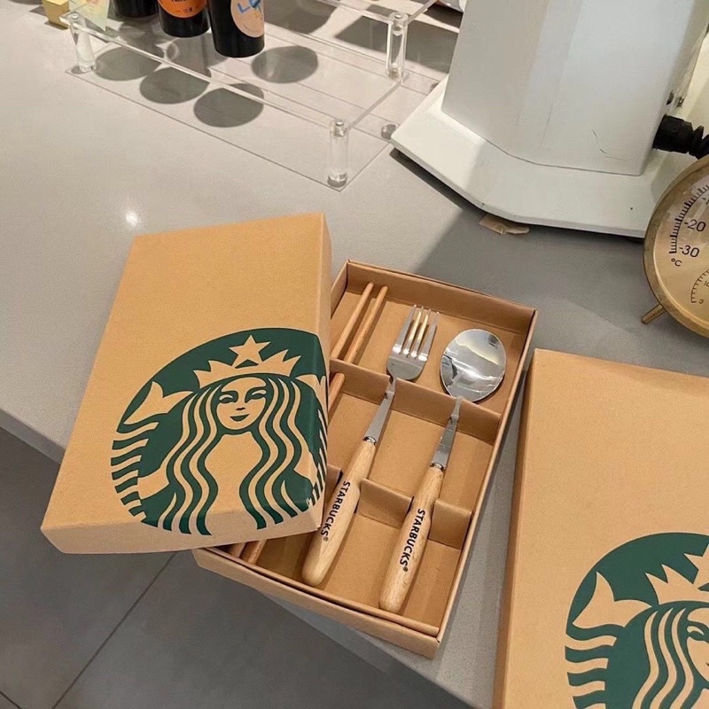 Bộ 3 thìa dĩa và đũa Starbucks sang chảnh - Set 3 món ( đũa, muỗng, nĩa ) STARBUCKS kèm hộp cao cấp