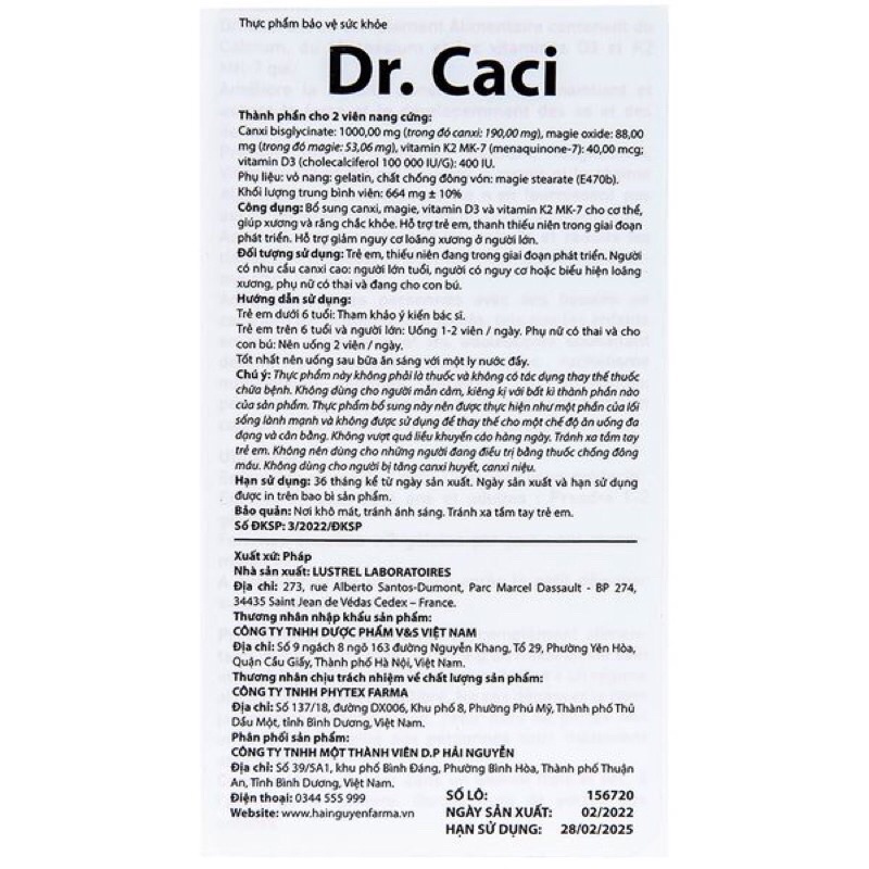Viên uống Dr. Caci Ocavill bổ sung canxi giảm nguy cơ loãng xương (Hộp 60 viên