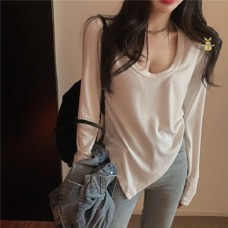 NZN Áo thun dài tay màu sắc đơn giản thanh lịch cho nữ