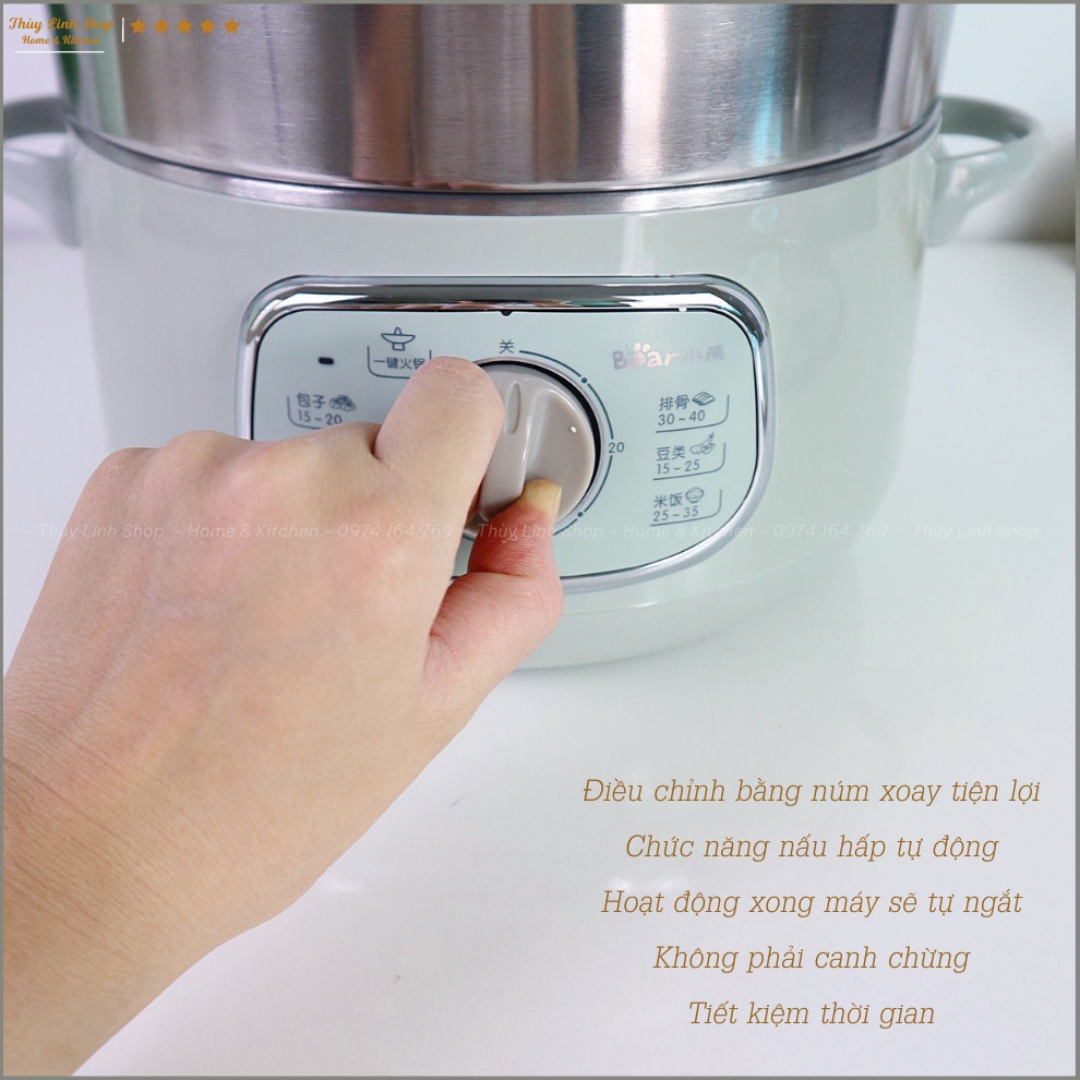 NỒI HẤP ĐIỆN - NỒI HẤP BEAR INOX 2 TẦNG BEAR DUNG TÍCH 10L - BẢO VỆ CHỐNG CHÁY KHÔ - TỰ ĐỘNG NGẮT