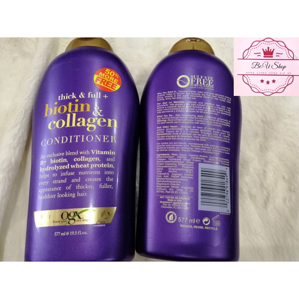 {Cam kết chính hãng} Dầu gội và Dầu xả Trị Rụng Tóc Thick & Full Biotin Collagen 577 ml - 19.5 fl oz