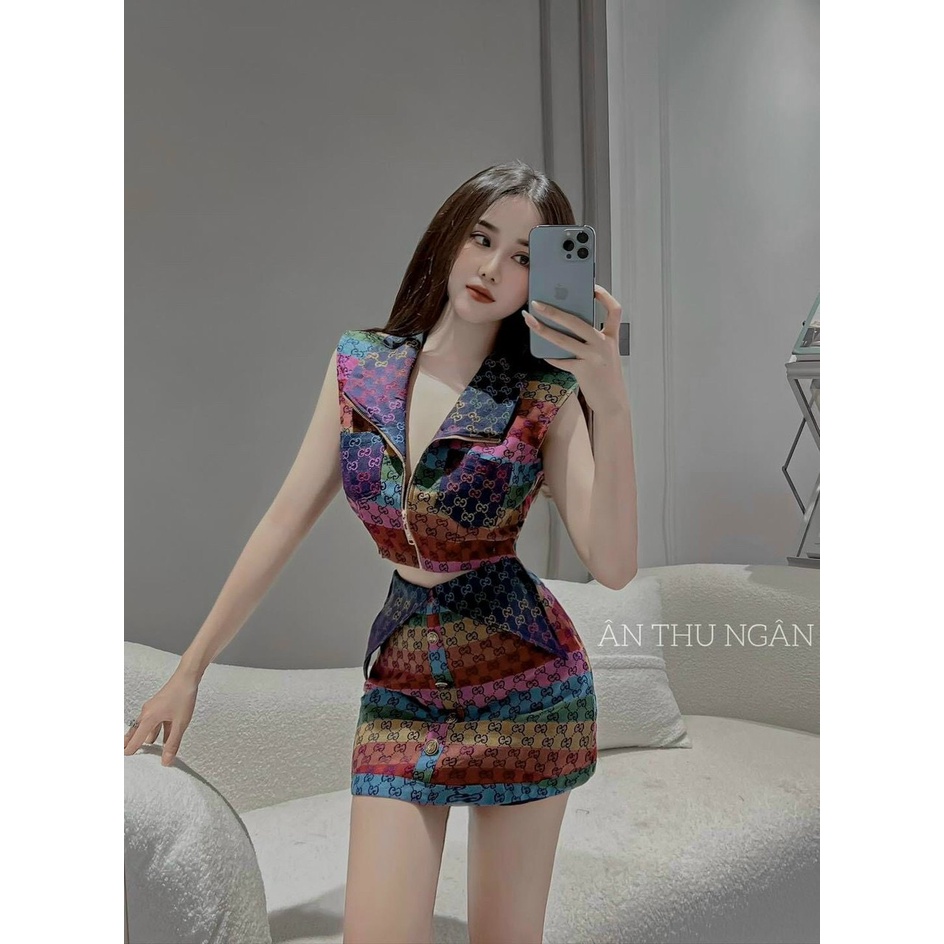 [9.9 Sales Freeship] Set váy nữ thủy thủ, set áo tay dơi khóa kéo in họa tiết chân váy ngắn chữ A sexy, cá tính