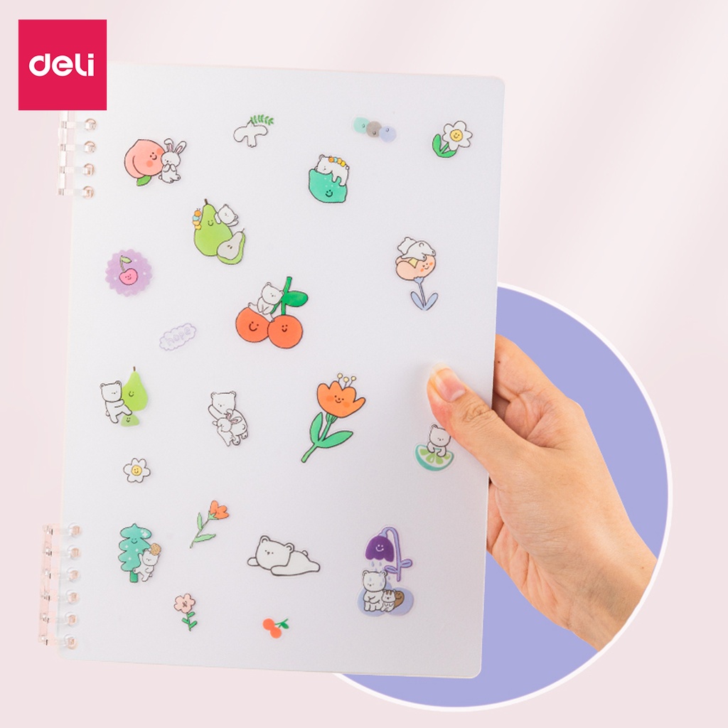 Sổ vở lò xo gáy xoắn kẻ ngang Deli khổ A5/B5 100 trang bìa nhựa ghi chép có kèm sticker trang trí đi kèm - 24507