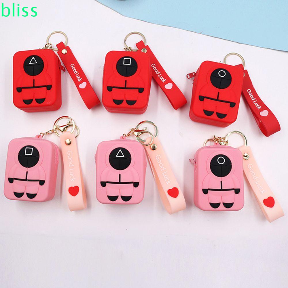 Móc khoá trang trí ví đựng tiền xu mini hình nhân vật trong phim Squid Game phối chuông hợp kim sáng tạo kiểu Hàn Quốc