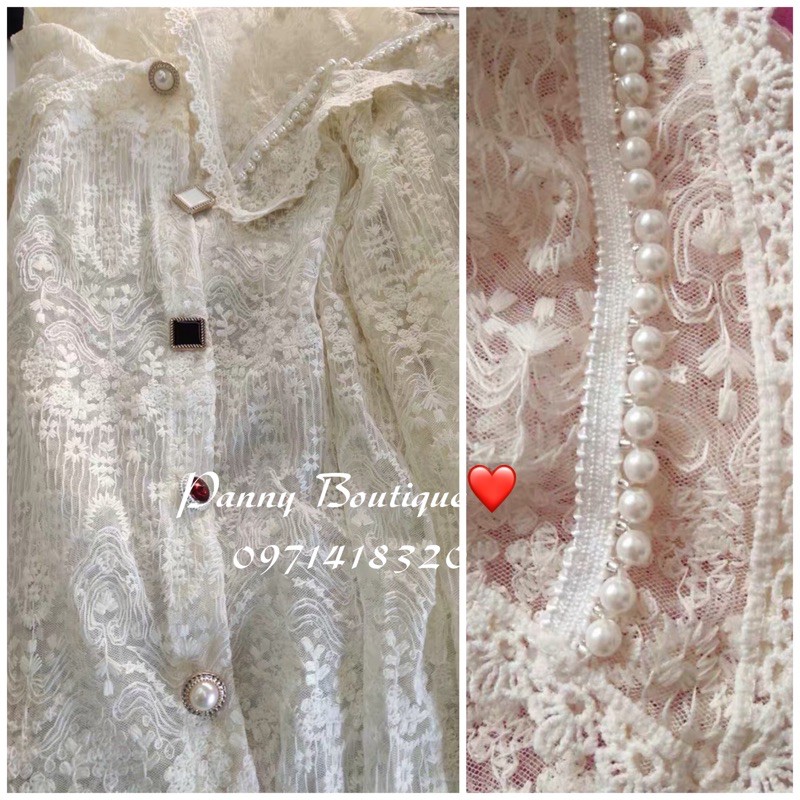 Áo ren thêu cổ bèo kết hạt nút ngọc, style ulzzang Hàn Quốc 🌻 Panny Boutique 🌻