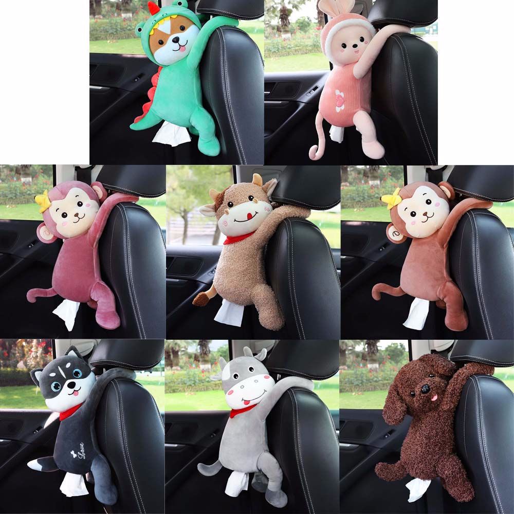 Hộp đựng khăn giấy hình thú nhồi bông xinh xắn nhiều màu gắn ghế ngồi ô tô