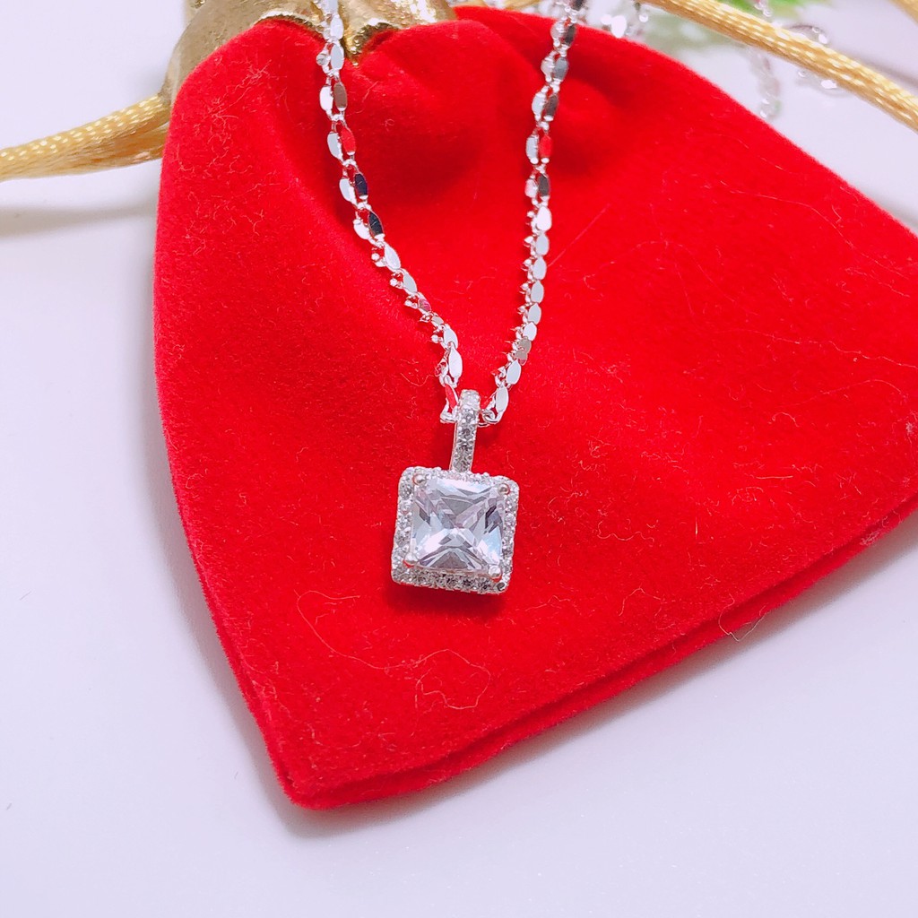 Dây chuyền nữ bạc ý s925, dây chuyền mặt đá vuông sang chảnh