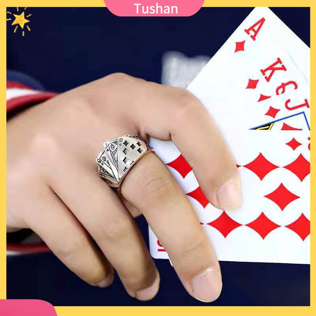 [TS] - Nhẫn Hở Khắc Lá Bài Poker Cổ Điển Có Thể Điều Chỉnh Kích Thước Cho Bữa Tiệc