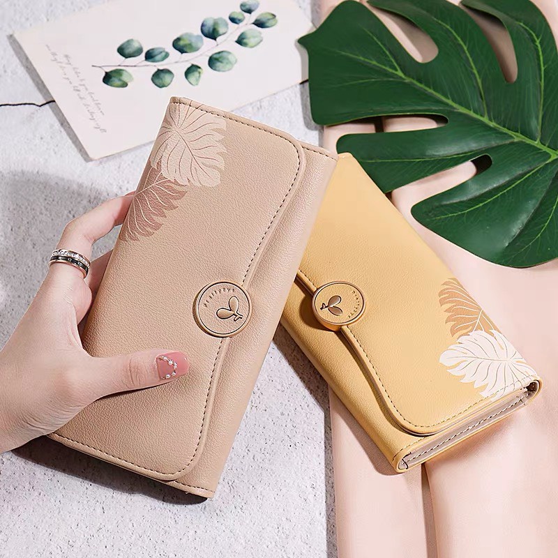 Ví/ Bóp Ngắn Cầm Tay Cho Nữ ERASHOP 079749 - Đựng Tiền/ Để Thẻ Khóa Lá Hai Mầm Đơn Giản, Nhiều Ngăn, Rẻ Đẹp