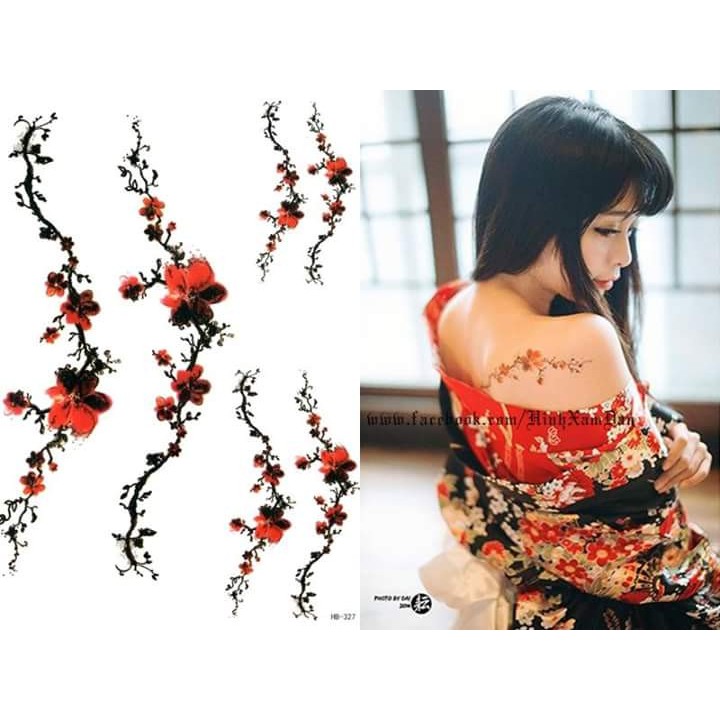 [ SIÊU GIẢM GIÁ TATTOO NỮ ] Hình xăm dán tatoo hoa đào - miếng dán hình xăm đẹp dành cho nữ