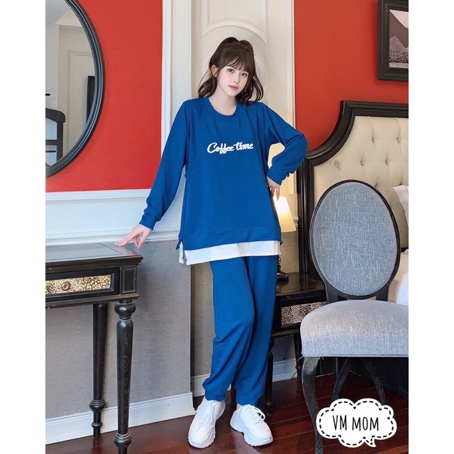 Bộ bầu thu đông Hoodie chất nỉ da cá dày dặn