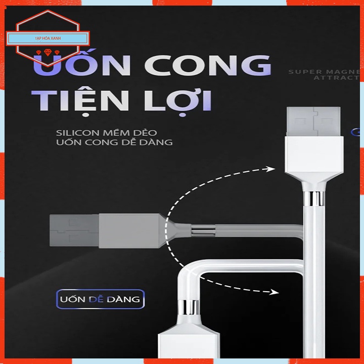 Dây Cáp Sạc Điện Thoại Đa năng Cáp Xạc Hít Nam Châm Chống Rối 3 Đầu Cao Cấp