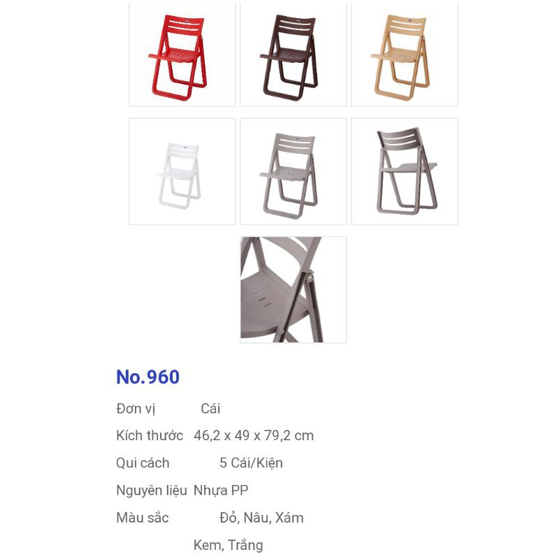 Ghế  nhựa xếp 960 Duy Tân - Kích thước ghế: 46,2 x 49 x 79,2 cm