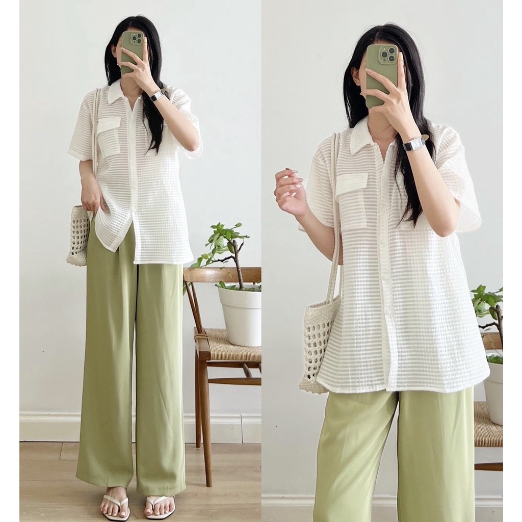 Áo sơ mi tay lỡ kẻ chìm oversize chất xốp 30Aosomilencotui