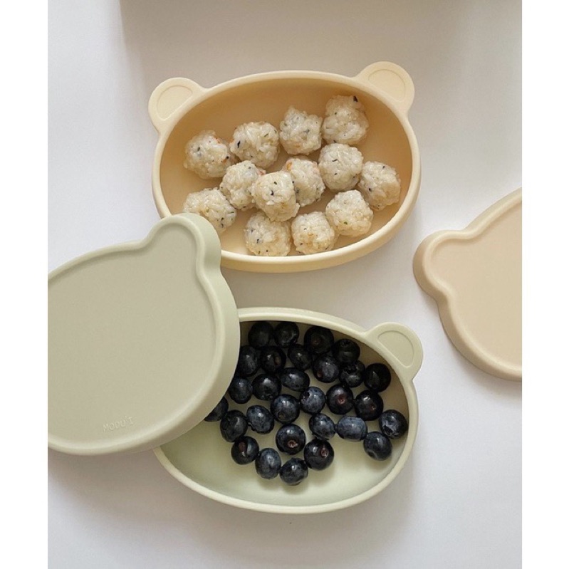 Khay ăn dặm silicon hình gấu kiêm nắp đậy bát gấu Bobby doll