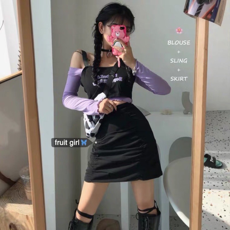 Set croptop tím với chân vây cá tính ulzzang ORDER 367