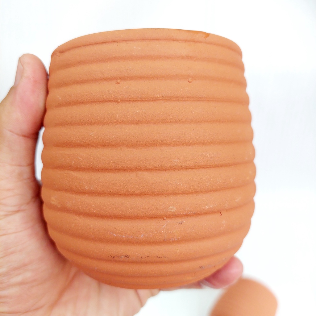 Chậu đất nung, Chậu sen đá - Sọc ngang nhỏ, miệng chậu 7.5cm, chiều cao 9cm