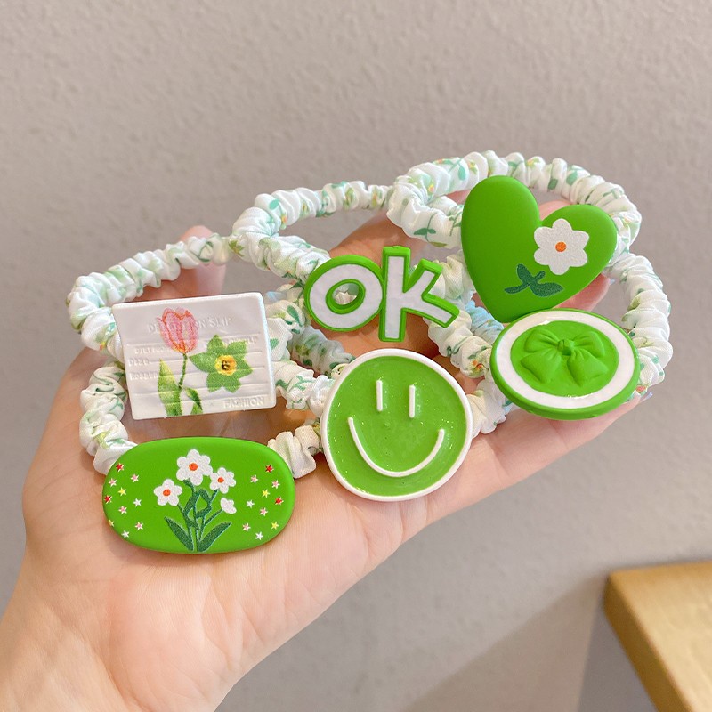 Set 5 Dây Buộc Tóc Nylon Màu Xanh Lá Dễ Thương