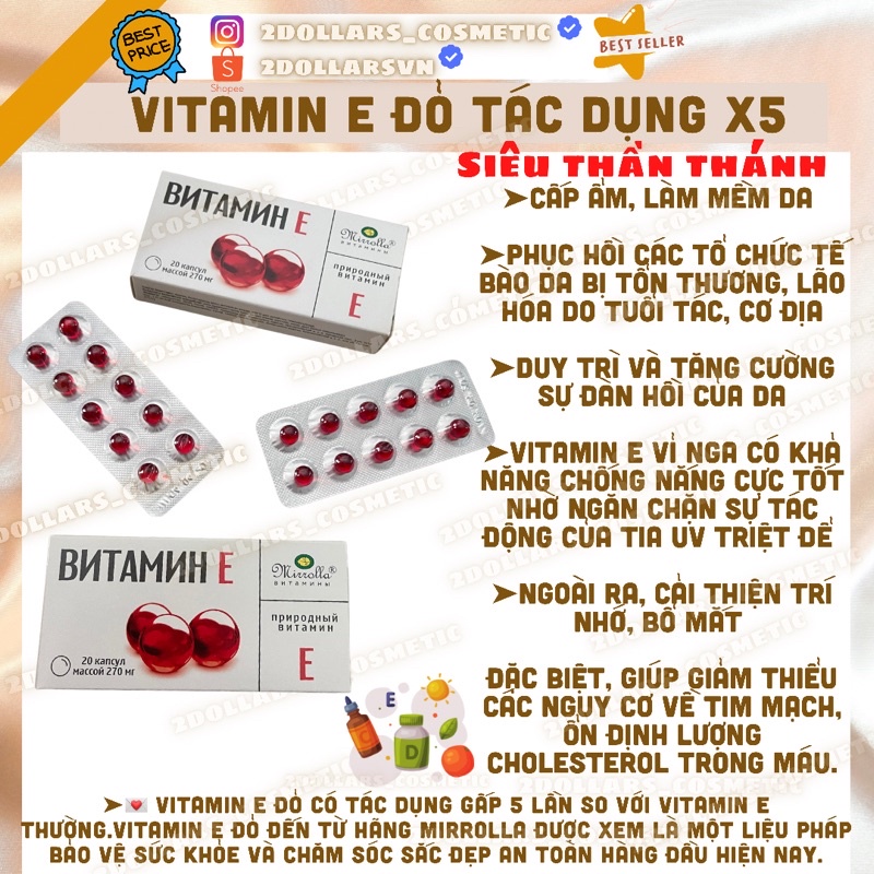 Vitamin E Đỏ Mirolla - Vỉ 20 Viên