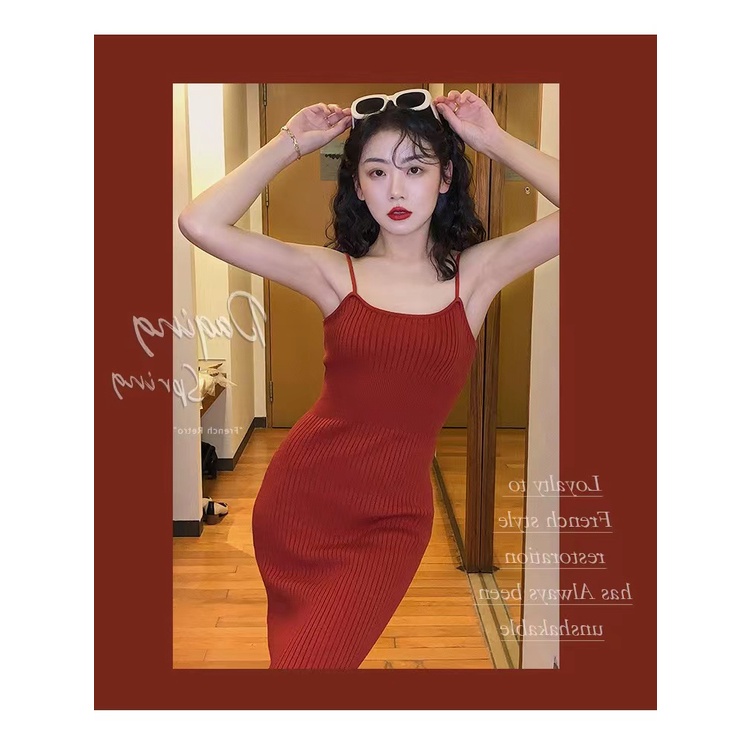 DUNEA Đầm hai dây màu trơn thời trang mùa hè dành cho nữ