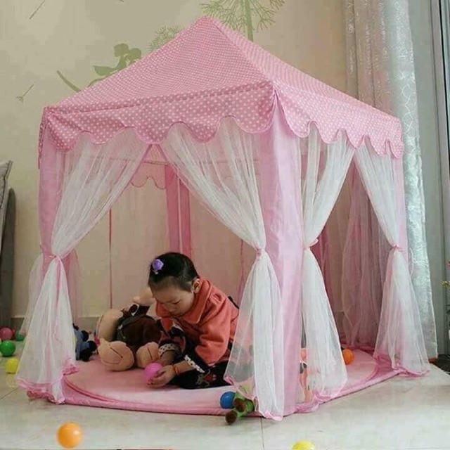 LỀU CÔNG CHÚA CHO BÉ KIỂU DÁNG LỤC GIÁC HÀN QUỐC CÓ RÈM CHE