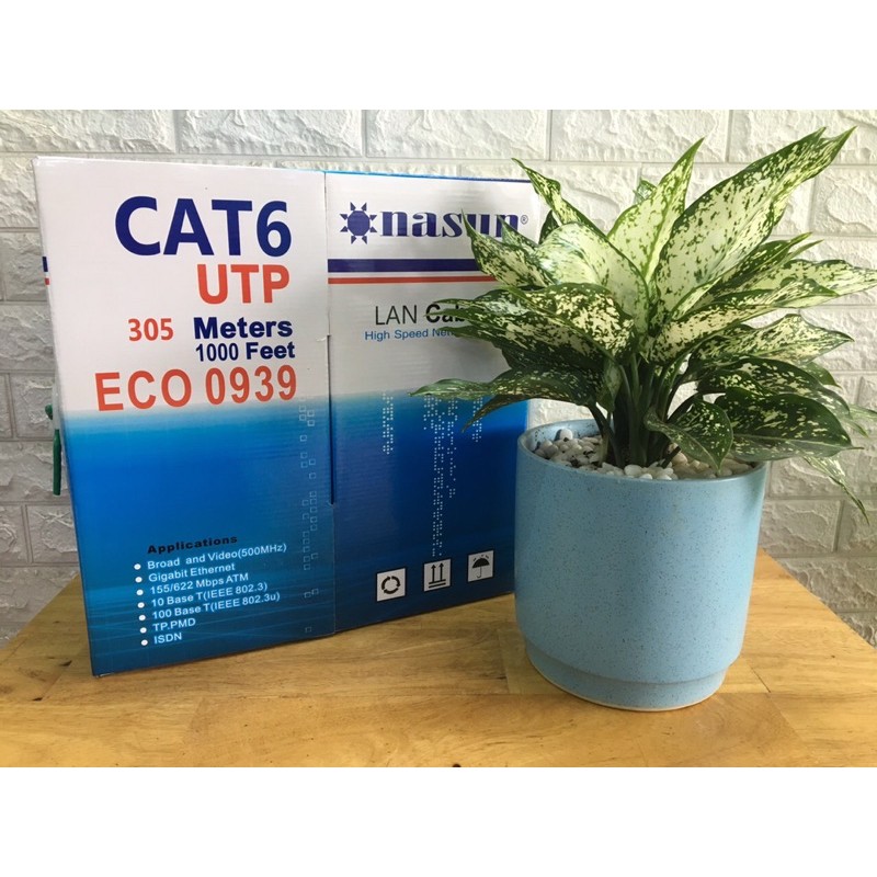 Dây Mạng Cat6 Nasun ECO 0939 Hàng chuẩn 305m Đường Kính Lõi 0.53mm CCA Tốc độ 1000 Mbps