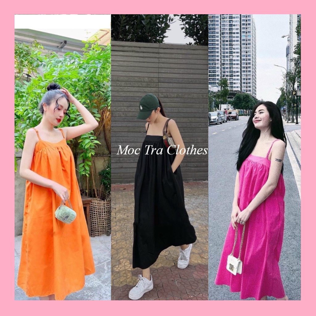 Váy 2 dây maxi trơn dáng suông dài nhiều màu đi biển siêu xinh, Đầm hai dây nữ dài rẻ đẹp trẻ trung