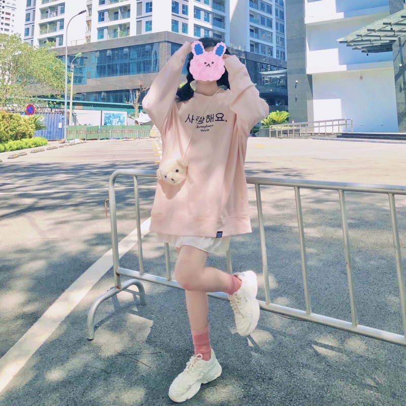 Áo nỉ cổ tròn Sweater Saranghaeyo Vstyle