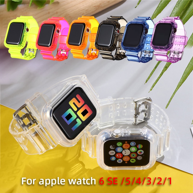 Dây Silicone Trong Suốt Cho Đồng Hồ Thông Minh Apple Watch Series Se 6 5 4 3 2 1 Kích Thước 40mm 44mm 38mm 42mm