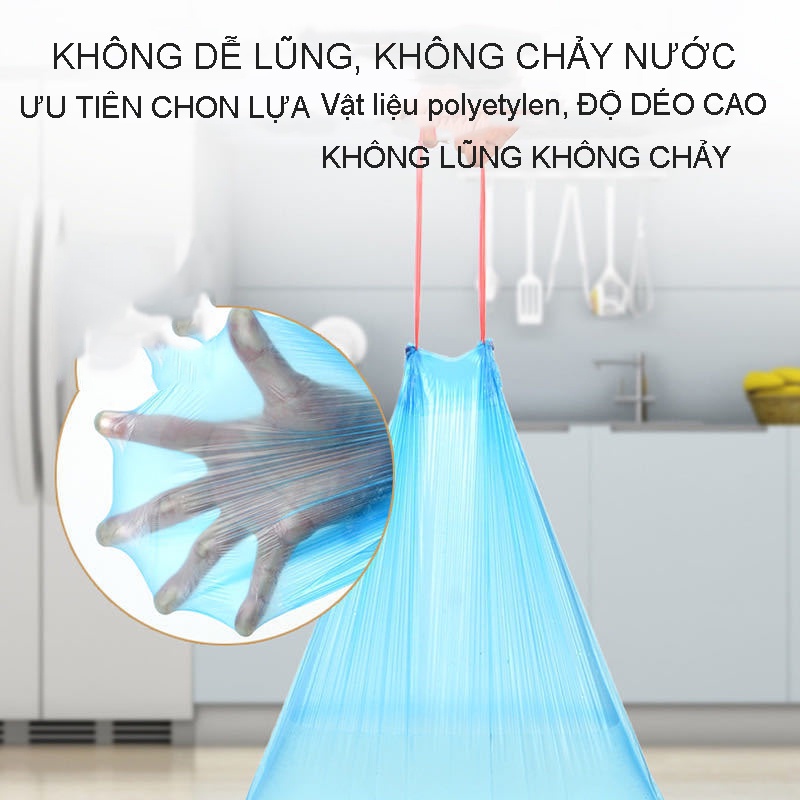 cuôn túi đựng rác có quai xách tiện lợi kích thước 45x50cm, bộ 5 cuộn, 15 túi/cuộn,Tiện Dụng Sạch Sẽ Thông Minh