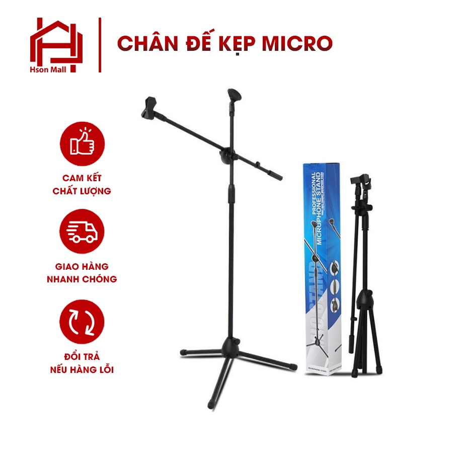 Chân đế kẹp micro BOM MIC STAND, giá đỡ mic HSON đứng phòng thu, sân khấu chuyển nghiệp