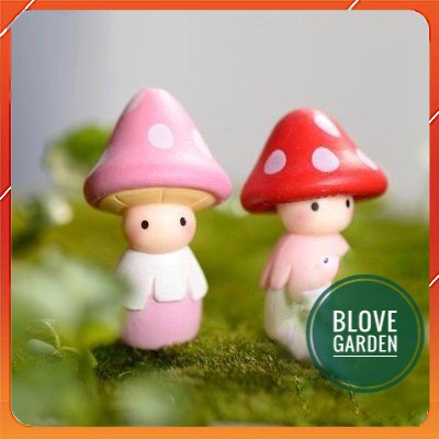Tiểu cảnh cô bé nấm làm phụ kiện trang trí terrarium, sen đá, xương rồng, charm slime, cây cảnh mini cây để bàn
