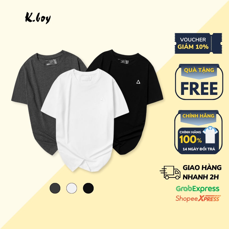 Áo thun nam trơn cổ tròn cotton 2 màu bassic có logo nhỏ tạo diểm nhấn trên áo AT10