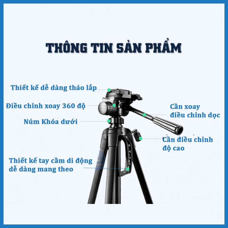 Chân Máy Ảnh Tripod Weifeng WT-3520, khung nhôm cao cấp, cao 1.4m chịu tải 3kg hỗ trợ chụp ảnh, quay video, livestream