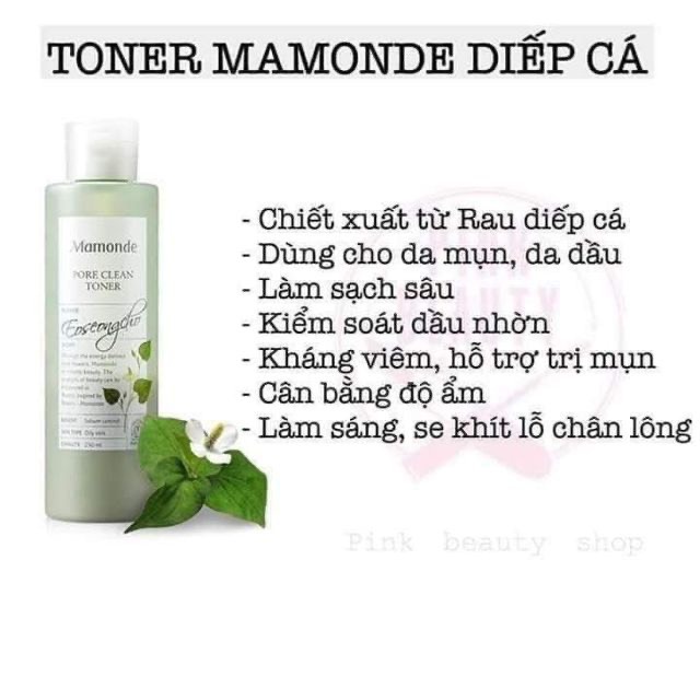 NƯỚC HOA HỒNG  RAU DIẾP CÁ MAMONDE PORE CLEAN TONER 250ml Hàn Quốc  GIẢM NHỜN MỤN  XE KHÍT CHÂN LÔNG -MỊN DA