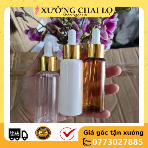 Lọ Chiết Serum ❤ GIÁ RẺ NHẤT ❤ [30ml,50ml,100ml] Chai nhựa pet đựng tinh dầu bóp giọt Khoen vàng chiết mỹ phẩm