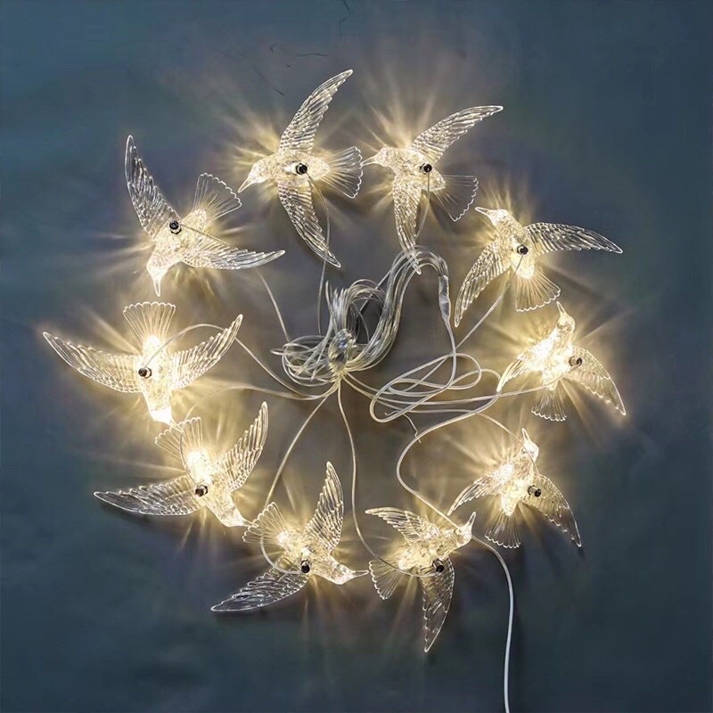 Đèn led hình chim én trong suốt trang trí gồm 10 con
