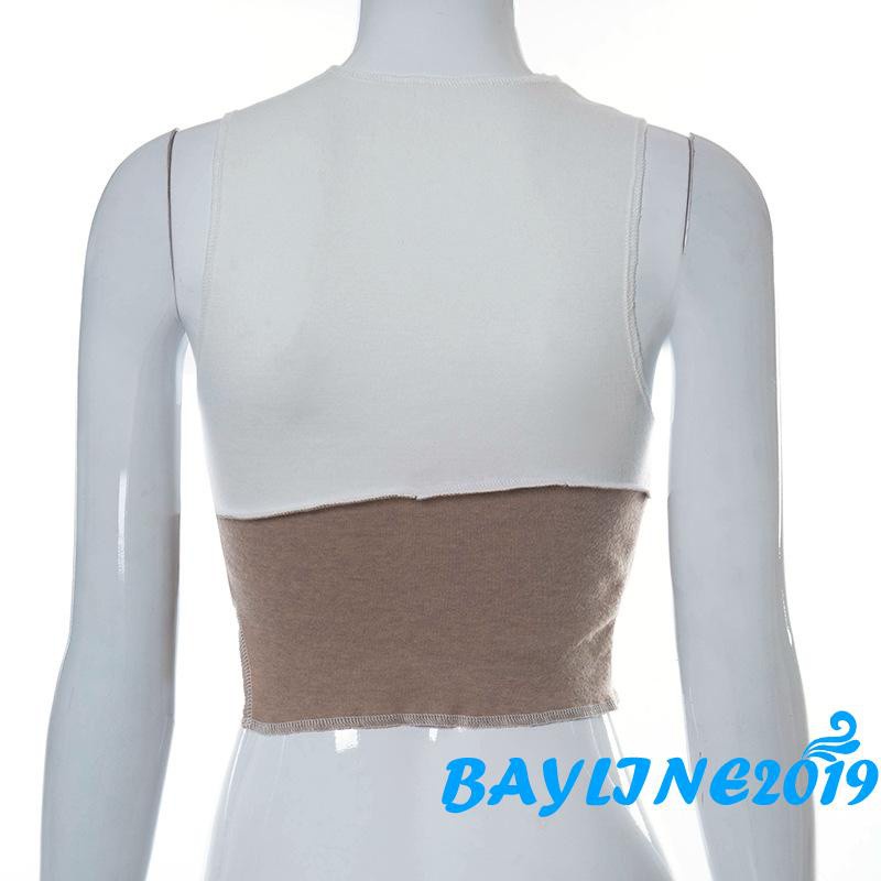 Áo Croptop Không Tay Cổ Tròn Màu Sắc Ghép Nối Thời Trang Quyến Rũ Sáng Tạo Cho Nữ | BigBuy360 - bigbuy360.vn