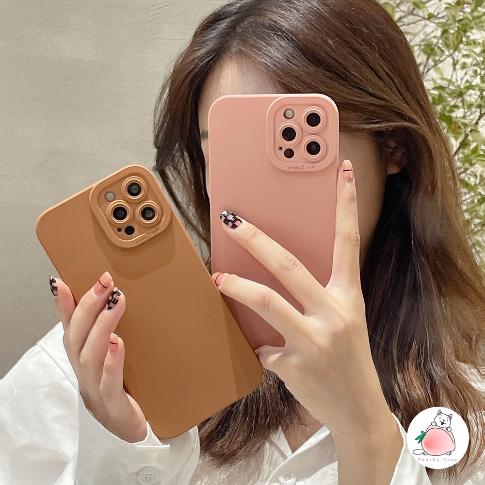 Ốp điện thoại TPU mềm màu hồng/ nâu thích hợp cho iPhone 13 13PRO 13promax 12 11 Pro Xs Max Xr 12pro 11pro 7 8 Plus