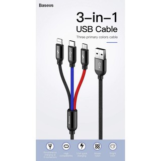 Cáp sạc 3 đầu Baseus Micro/Lightning/TypeC (Truyền được dữ liệu IP) - Chính hãng